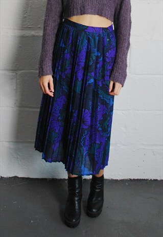 VINTAGE FLORAL PLEATED MIDI SKIRT