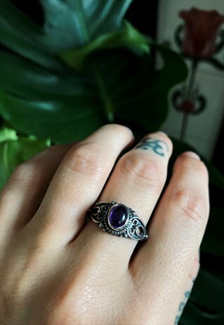GOTHIC STERLING SILVER RING WITH AMETHYST STONE