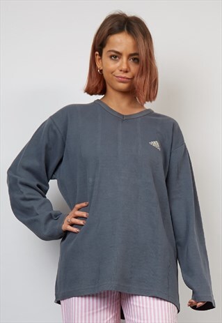 VINTAGE 90'S ADIDAS DARK GREY V-NECK SWEATSHIRT