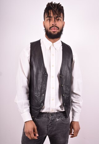 VERA PELLE MENS VINTAGE LEATHER GILET MEDIUM BLACK 90'S
