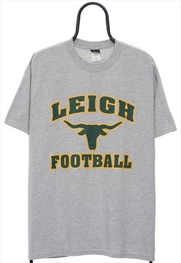Vintage Leigh Football Graphic Grey TShirt Mens