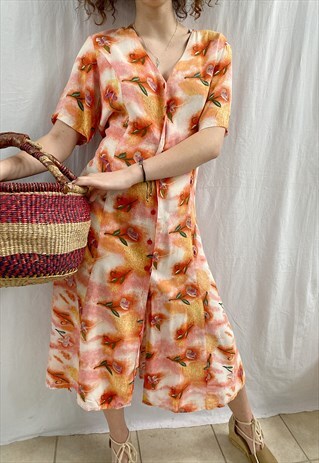 VINTAGE 90S BOHEME PARISIAN FLORAL PRINT MAXI DAY DRESS