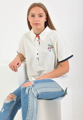 VINTAGE 90'S POLO SHIRT IN WHITE