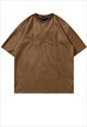 CROSS PATCH VELVET T-SHIRT Y2K EMBROIDERED TEE IN BROWN