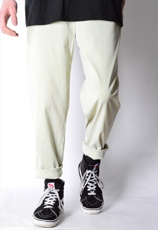 VINTAGE 90S UNISEX SALAD GREEN WHITE CHECK PANTS