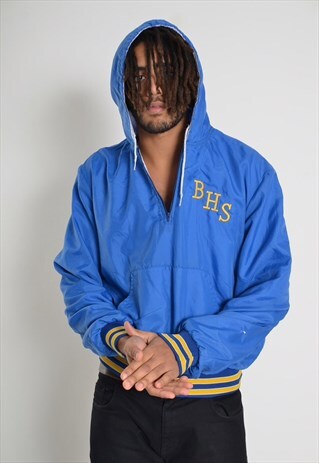 VINTAGE 1/4 ZIP HOODED SHELL JACKET BLUE