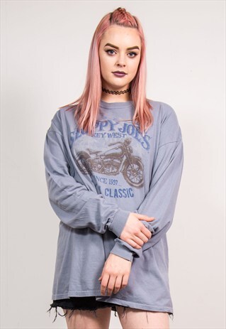 VINTAGE 90'S GREY MOTORCYCLE BIKER LONG SLEEVE T-SHIRT