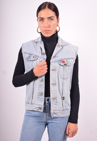 LEE WOMENS VINTAGE DENIM GILET XS BLUE 90'S