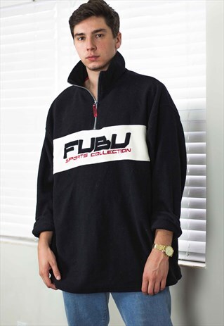 VINTAGE FUBU 1/4 ZIP SWEATSHIRT LOGO 90S XXL 12.2
