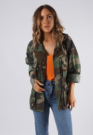 VINTAGE ARMY CAMOUFLAGE JACKET OVERSIZED CAMO UK 14 (JE4G)