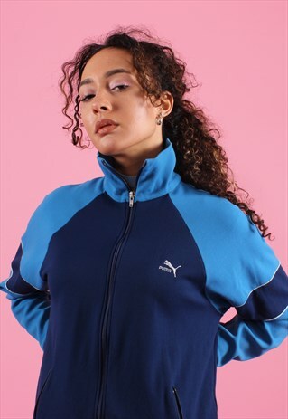PUMA NAVY AND BLUE ZIP-UP EMBROIDERED TRACK JACKET