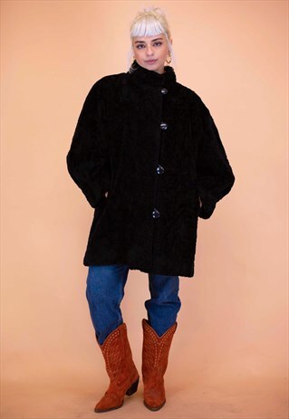 Asos Black Trench Coat Long Puffer Jacket Teddy Bear Fur Asos Black Trench Coat Long Puffer Jacket Teddy Bear Fur