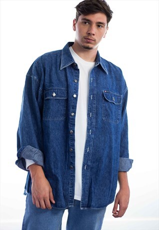 VINTAGE RALPH LAUREN CHAPS LOGO DENIM SHIRT 90S XL 26.1
