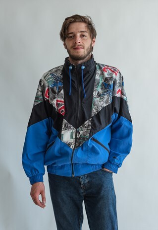VINTAGE 80S TRACK JACKET IN BLUE