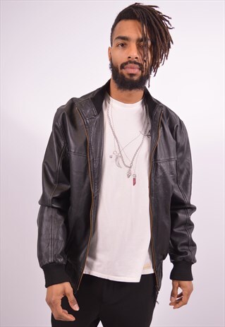MENS VINTAGE LEATHER JACKET LARGE BLACK 90S