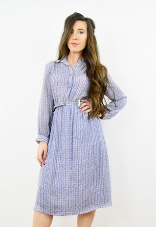VINTAGE 70S LILAC ABSTRACT PRINT CHIFFON MIDI DRESS