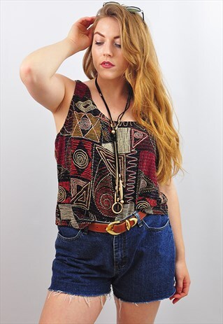 VINTAGE 90'S SPARKLY AZTEC PRINT FESTIVAL VEST TOP