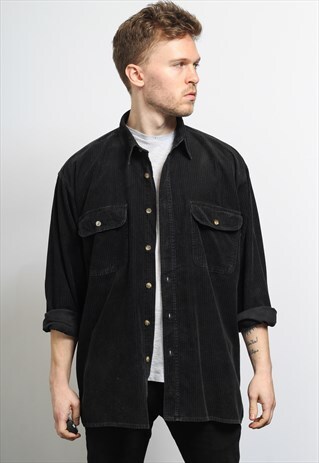 VINTAGE CORDUROY CORD SHIRT BLACK
