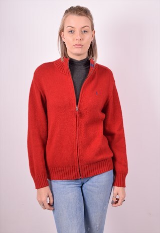 POLO RALPH LAUREN WOMENS VINTAGE CARDIGAN SWEATER LARGE RED