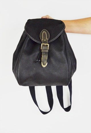 BLACK FAUX LEATHER RUCKSACK BAG