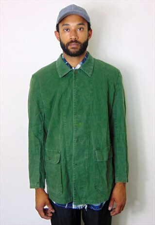 60S MINIMALST SWEDISH MILITARY GREEN WORK JACKET LARGE