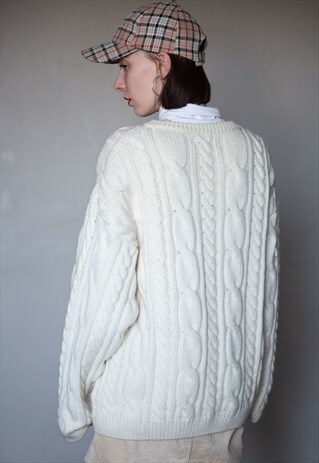 VINTAGE BEIGE / CREAM WOOL JUMPER . UNISEX