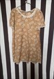 VINTAGE 70S FLORAL NIGHTIE, BROWN WHITE, LACE, UK8 SMALL