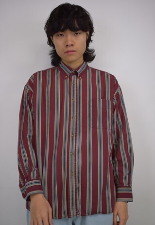 VINTAGE 90S MAROON/NAVY/CREAM STRIPE SHIRT