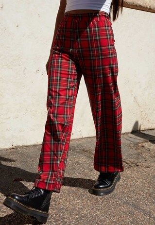 TARTAN PALAZZO TROUSERS - RED
