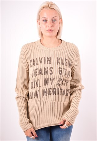 CALVIN KLEIN WOMENS VINTAGE JUMPER SWEATER LARGE BROWN 90S