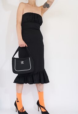 Black Bardot Frill Hem Midi Dress New Year Oscars