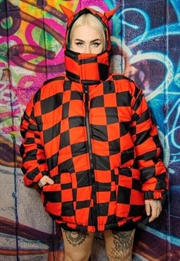 Check bomber jacket handmade reversible chess puffer in red