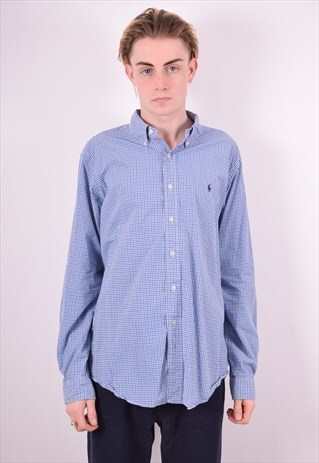 RALPH LAUREN MENS VINTAGE SHIRT XL BLUE CHECK 90'S