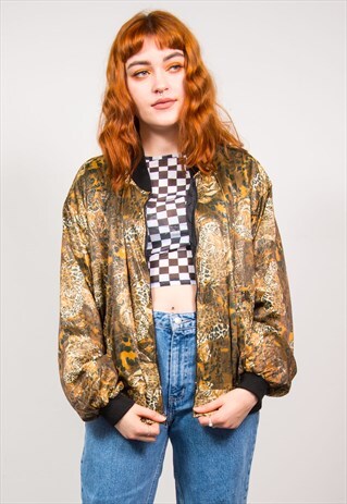 VINTAGE 90'S LEOPARD PRINT OVERSIZED SILKY BOMBER JACKET