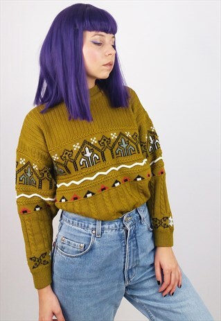 VINTAGE 80'S RETRO PATTERN KNIT CHRISTMAS SWEATER