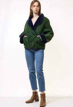 80s Vintage Suede Sheepskin Leather Shearling Jacket 5459