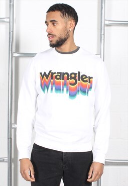 Vintage Wrangler Sweatshirt in White Pullover Jumper Medium