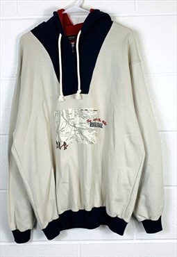 Vintage Cream Graphic Hoodie with Embroidered Hikers