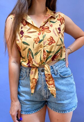 VINTAGE 90'S BOHEMIAN BUTTON UP SHIRT CROP TOP - S/M