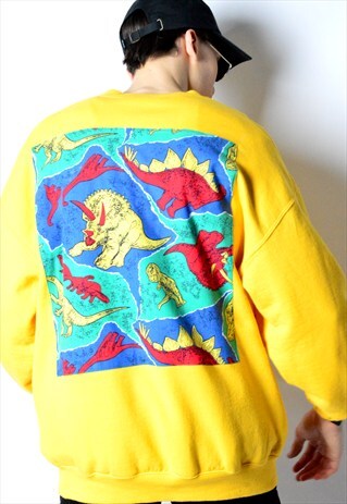 KALEIDOO REWORKED VINTAGE 90S YELLOW DINOSAUR SWEATSHIRT