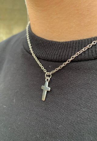 MINI CROSS CRUCIFIX PENDANT NECKLACE- SILVER