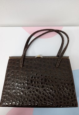 80's Vintage Ackery Bag Brown Croc Leather