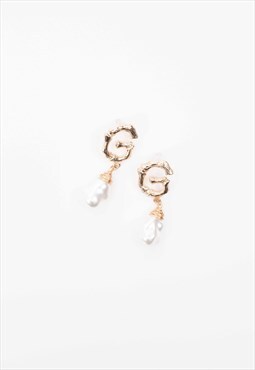 New Gold Tone Bamboo Effect Earrings With Pearls