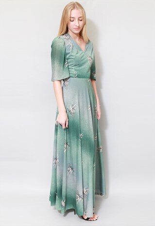 VINTAGE 1970'S ANNA BELLE GREEN BAMBOO MAXI DRESS