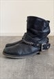 VINTAGE Y2K 00S REAL LEATHER ANKLE BOOTS WITH SILVER BUCKLE