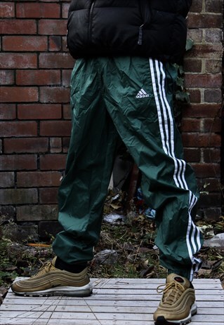 VINTAGE GREEN ADIDAS 3 STRIPE TRACKSUIT BOTTOMS MEDIUM