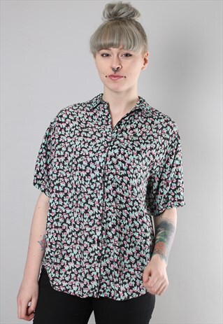 VINTAGE 80S FLORAL PATTERNED OVERSIZE SHIRT