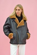 Vintage Aviator Jacket Sheepskin Flying Brown Classic