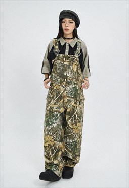 Camo dungarees forest print overalls army playsuit green