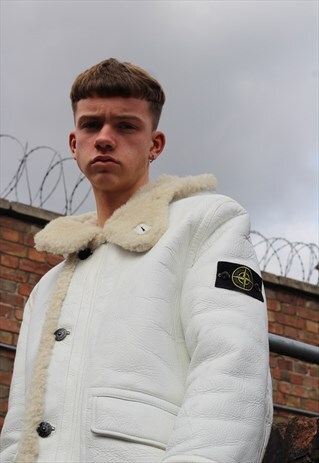 RARE STONE ISLAND LEATHER SHERPA COAT